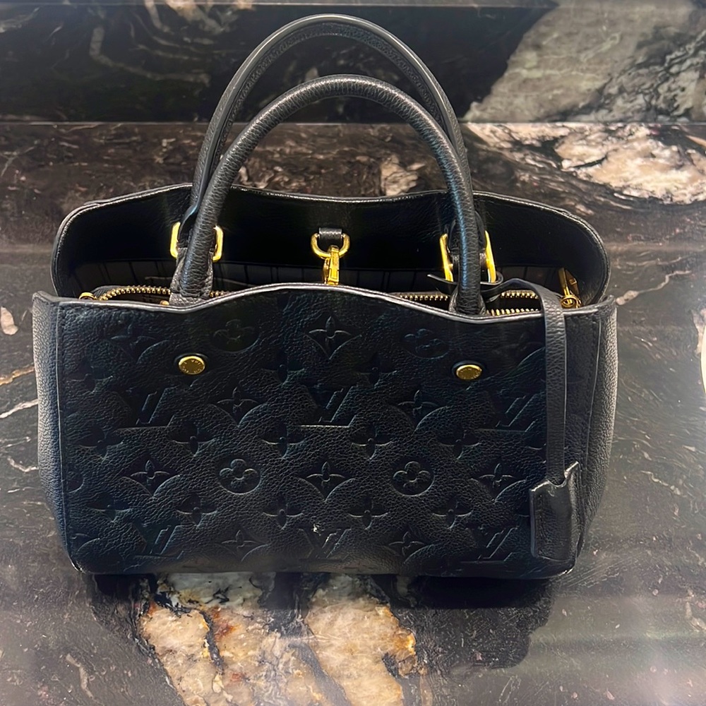 Authentic Louis Vuitton Monogram Montaigne Black Leather 2 Way Bag